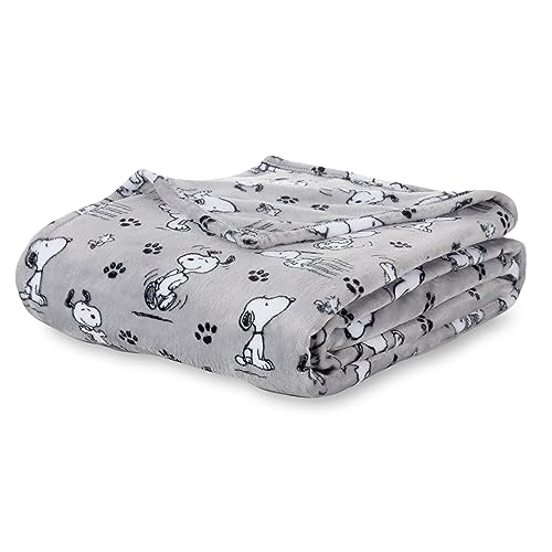Berkshire Blanket Peanuts VelvetLoft Cute Character Snoopy Plush Blanket,Peanuts Poses and Paws Grey,Full/Queen 90 in x 90 in (Official Peanuts Product)