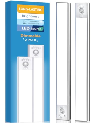 Under Cabinet Lighting, LED Motion Sensor Light Indoor, 2200mAh USB Rechargeable Closet Lights Battery Operated, Stick On Magnetic Wireless Dimmable Under Counter Lights for Kitchen Stair, 2 Pack
