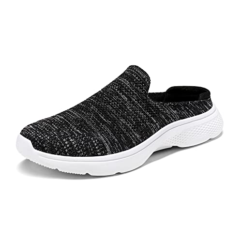 DREAM PAIRS Women's Mules Black Grey Shoes Slip on Sneakers Knit Flats Platform Lightweight Breathable Non-Slip Walking Shoes Size 8.5,SDML2201W