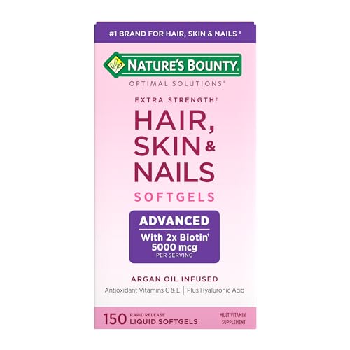 Nature's Bounty Advanced Hair, Skin & Nails, Argan-Infused Vitamin Supplement with Biotin and Hyaluronic Acid, 150 Rapid Release Softgels