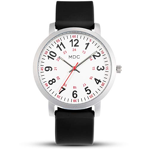 Infantry Nursing Watches for Nurses Medical Watch with Second Hand Womens Waterproof Wrist Watches for Women 24 Hour Analog Quartz Wristwatch with Black Silicone Strap by MDC