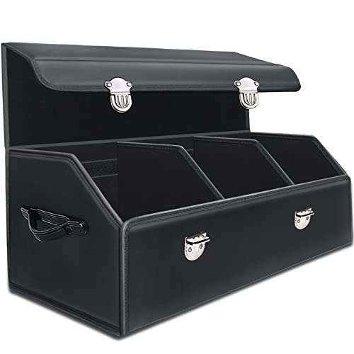 Zrpiot Car Trunk Suv Organizer - 30 inches Leather Collapsible Trunk Cargo Organizer,Multi-Compartment Adjustable Auto Grocery Large Storage Box(Black)…