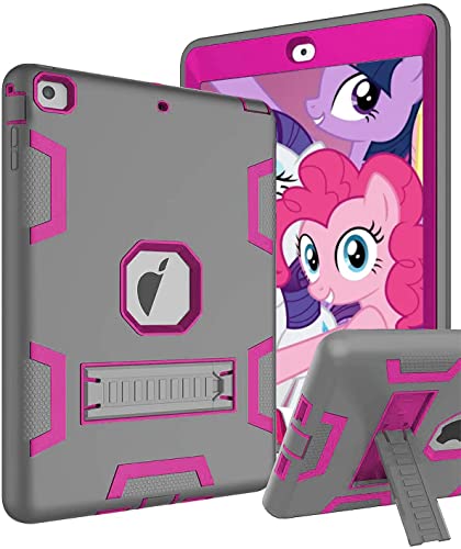 TOPSKY Case Compatible with iPad Air 1st Generation/A1474/A1475/A1476, Heavy Duty Shockproof Rugged Defender Built in Kickstand Protective Cover Cases for iPad Air,Grey Pink