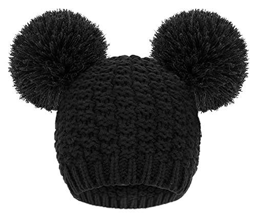 Livingston Women Beanie Hat Cable Knit Double Pompom Ears Winter Hat Cute Beanie for Women Knit Pom Beanie for Winter, Black Beanie