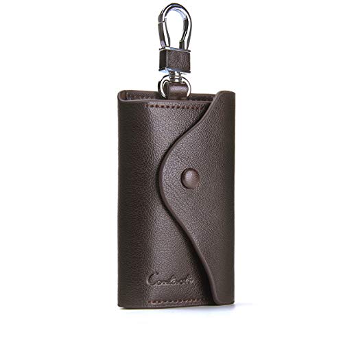 Leather Car Keychain Wallet Bag Case For Key Chains Holder, Mens Genuine Leather Car Key Case Card ID Holder Wallet Keyring Keychain