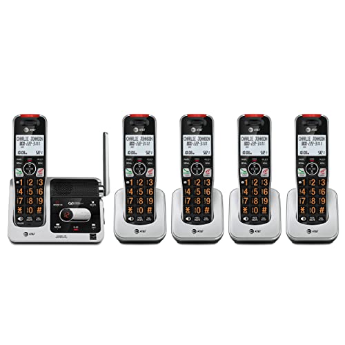 AT&T BL102-5 DECT 6.0 5-Handset Cordless Phone for Home with Answering Machine, Call Blocking, Caller ID Announcer, Audio Assist, Intercom, and Unsurpassed Range, Silver/Black