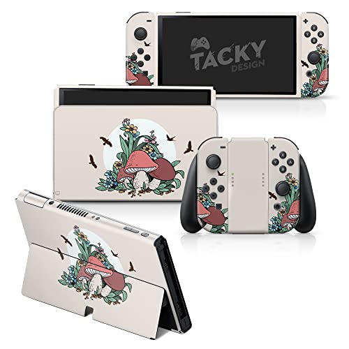 Tacky Design Mushroom Skin Compatible with Nintendo Switch OLED Skin - Premium Vinyl 3M Nintendo Switch OLED Stickers Set - Kawaii Switch OLED Skin for Console, Dock, Joy Con Wrap - Decal Full Wrap