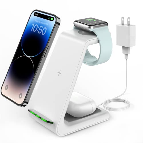 Wireless Charging Stand, GEEKERA 3 in 1 Wireless Charger Dock Station for iPhone 15 14 13 12 11 Pro Max Plus XR XS 8 Plus, Apple Watch Ultra/9/SE/8/7/6/5/4/3/2, AirPods Pro/3