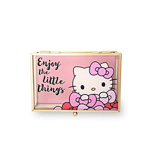 SALLY ROSE Sanrio Hello Kitty Jewelry Box - Enjoy the Little Things Glass Jewelry Case - Hello Kitty Gifts Officially Licensed