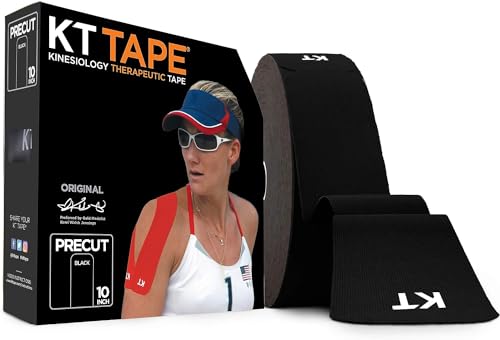 KT Tape, Original Cotton, Elastic Kinesiology Athletic Tape, 150 Precut 10” Strips, Black