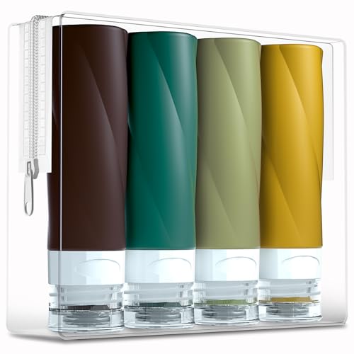 Gemice Travel Bottles for Toiletries, 3oz Tsa Approved Travel Size Containers BPA Free Leak Proof Travel Tubes Refillable Liquid Travel Accessories with Clear Toiletry Bag (4 Pack)