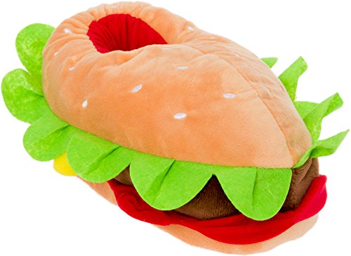 Funziez! Hamburger Slippers - Plush Cheeseburger Slippers Novelty House Shoe (Multi Color, Large)