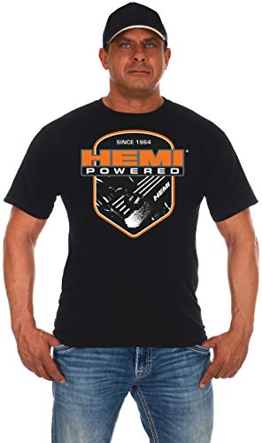 JH DESIGN GROUP Men's Hemi Powered T-Shirt Black Short Sleeve Crew Neck Shirt (X-Large, Black)