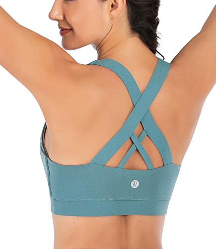 RUNNING GIRL Sports Bra for Women, Criss-Cross Back Padded Strappy Sports Bras Medium Support Yoga Bra with Removable Cups(WX2353D.Blue.L)