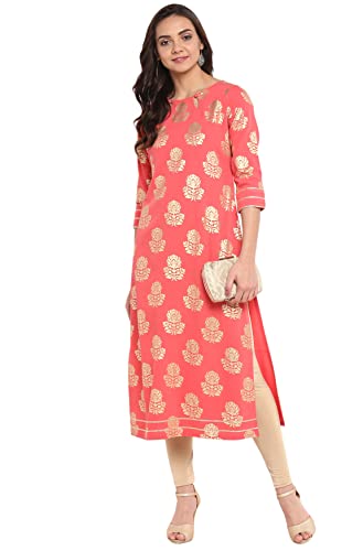 Janasya Indian Women's Tunic Tops Crepe Kurti for Women(JNE3261-KR-M) Pink