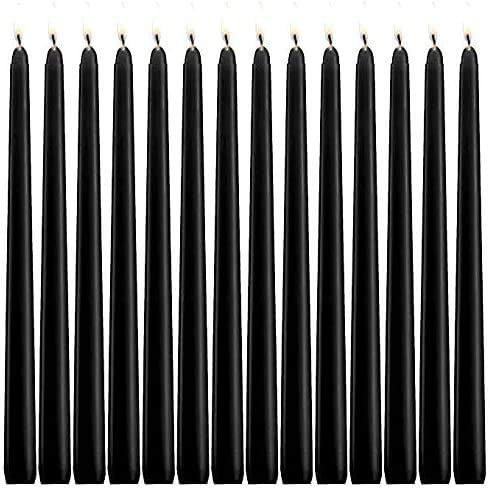 JHENG 10 Inch BlackTaper Candles, 14 Pack Tall Unscented Dripless with Cotton Wicks Perfect for Dinner, Party, Wedding or Farmhouse Decor, 7-8 Hour Burn Time- 7/8'' Base (Black)