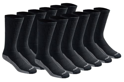 Dickies Men's Big and Tall Dri-Tech Legacy Moisture Control Crew Socks Multipack, Black (12 Pairs), X-Large