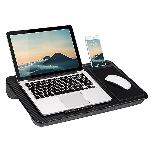LAPGEAR Home Office Lap Desk with Device Ledge, Mouse Pad, and Phone Holder - Black Carbon - Fits up to 15.6 Inch Laptops - Style No. 91588