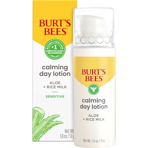 Burt's Bees Calming Day Lotion with Aloe and Rice Milk for Sensitive Skin, 98.8% Natural Origin, 1.8 Fluid Ounces