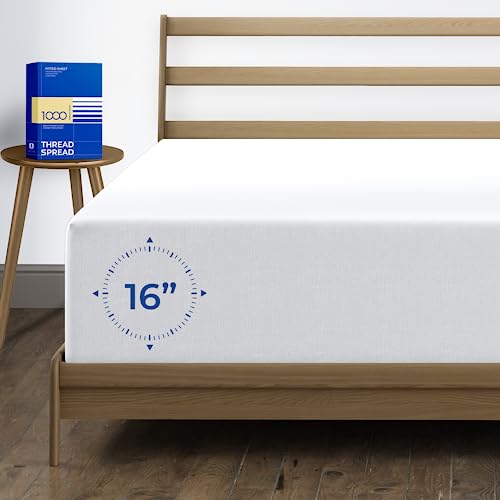 Egyptian Cotton Sateen Weave 1000 Thread Count Fitted Sheet Only Elastic All Around - Fits Mattress Upto 18 in by Thread Spread (1 Fitted Sheet - Queen 15 in Deep, White)