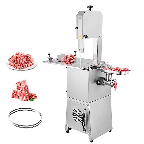 VEVOR Commercial Electric Meat Bandsaw, 850W Vertical Bone Sawing Machine, Stainless Steel 23.6' x 18.3' Workbench, Frozen Meat Cutter with 2 Blades, 0.16-9.1 Inch Cutting Thickness, for Rib Pork Beef