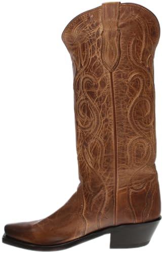 Lucchese Womens Patsy Mad Dog Goat Square Toe Casual Boots Mid Calf Low Heel 1-2' - Brown - Size 7 B