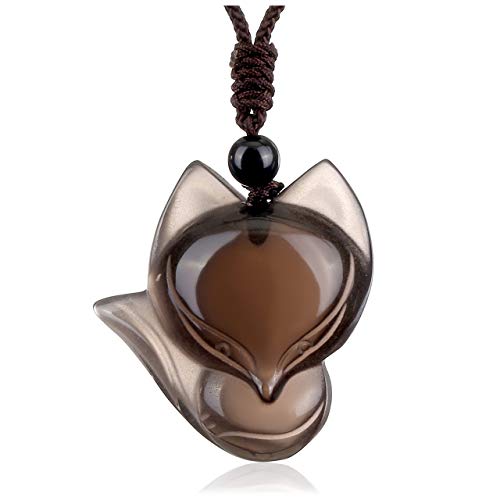Jovivi Natural Ice Obsidian Fox Crystal Necklace Healing Stones Gemstone Necklaces Pendant Protection Amulet Charm
