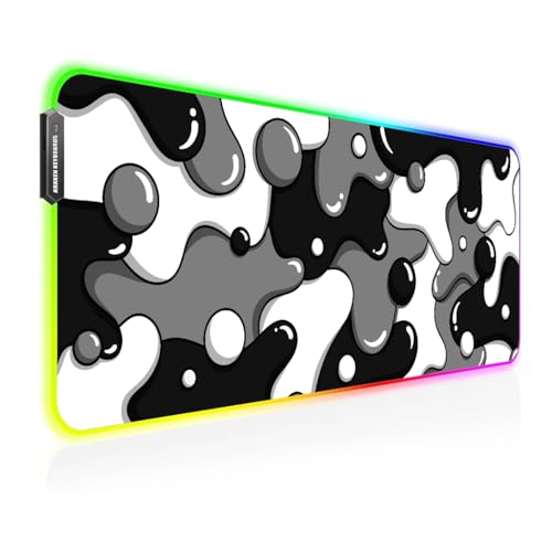 Kraken Keyboards DRIP XL Black & White Gaming RGB Mouse Pad - Professional Artisan Mouse Pad - Black & White Gaming RGB Desk Mat - 31' x 12' Thick Extended XXL Gaming Mouse Pad (Stealth)