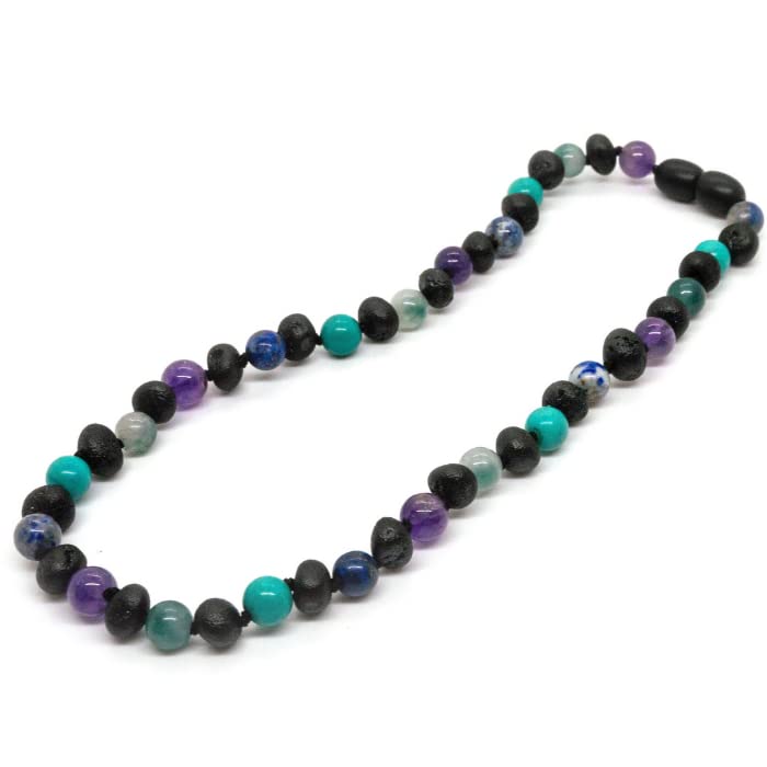 Baltic Essentials Raw Cherry Necklace with Jade Amethyst Lapis Turquoise 12.5'