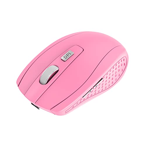 KASOTT Bluetooth Wireless Mouse, 2.4G Ergonomic Wireless Computer Mouse with 2500 Adjustable DPI, 6 Buttons Cordless Silent Mouse with USB Receiver and Type C Adapter for Laptop PC Mac MacBook (Pink)