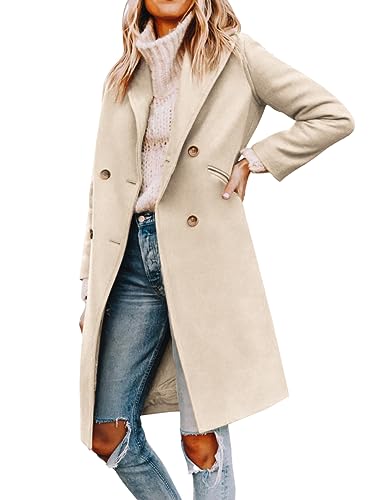 Yousify Long Winter Jackets for Women Fleece Trendy Coats Button Down Wool Coat Beige L