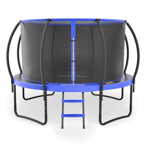 CalmMax 12FT Trampoline with Enclosure Curved Poles Recreational Trampolines with Ladder - ASTM Approval- Outdoor Trampoline for Kid Adults