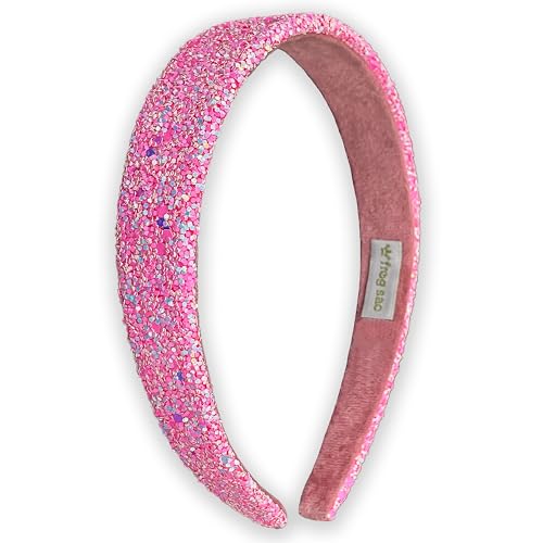 FROG SAC Glitter Headbands for Girls, Pink Hair Bands for Little Girl Hair Accessories, Sparkly Wide Headband for Kids, Cute Alice Head Band for Children, Thick Sparkle Bling Child Hairband