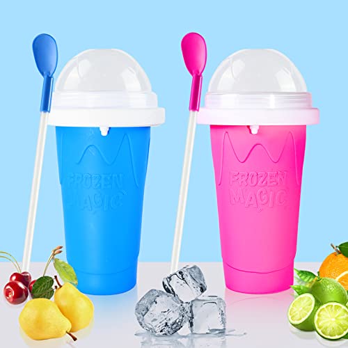 cdbz Slushy Cup Slushie Cups,Slushie Machine Slushy Maker Cup,Slushie Cup Maker Squeeze Slushy Machines,Frozen Magic Slushy Cup 2 Pack, Ice Cream Maker Cool Stuff for Juices and Drinks (BLUE+PINK)