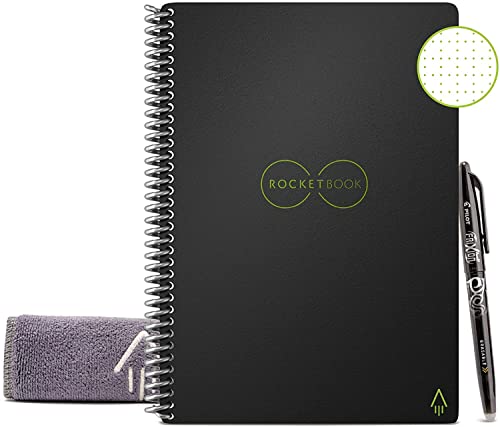 Rocketbook Core Reusable Smart Notebook | Innovative, Eco-Friendly, Digitally Connected Notebook with Cloud Sharing Capabilities | Dotted, 6' x 8.8', 36 Pg, Infinity Black, with Pen, Cloth, and App Included