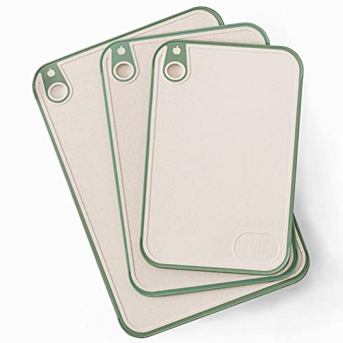 Cutting Board for Kitchen,Wheat Straw Cutting Board Set of 3,Easy Grip Handle,Thick Chopping Board for Meat,Veggy,Fruit,Food Cutting Tool Kitchen Cook Supplies,Strap Hole Easy Hanging,Dishwasher Safe