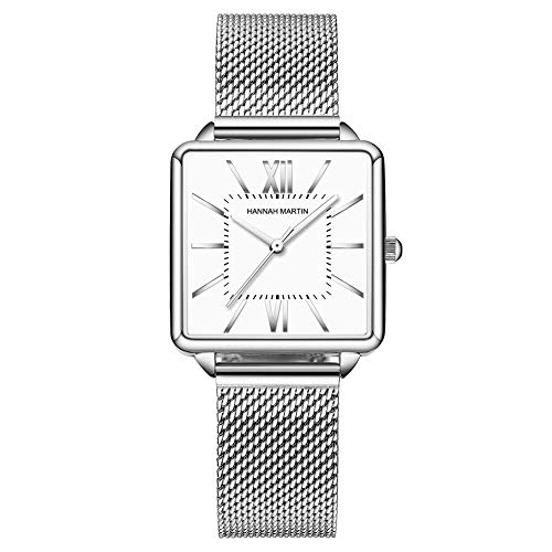 HANNAH MARTIN Watches for Women Rose Gold/Silver Mesh Stainless Steel Strap Casual Waterproof Wrist Watch for Ladies with Square Dial
