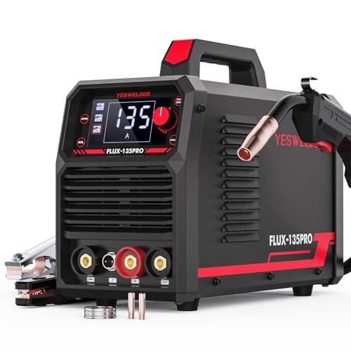 YESWELDER 135Amp MIG Welder,110V Flux Core Welder Flux MIG/Lift TIG/Stick 3-in-1 Large LED Digital Display Welding Machine IGBT Inverter Welder FLUX-135PRO