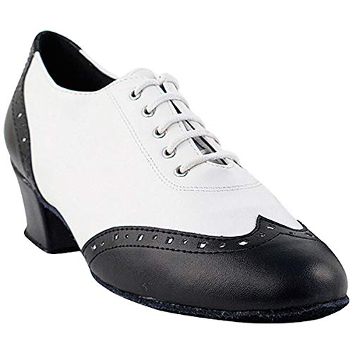 Women's Ballroom Dance Shoes Salsa Latin Practice Dance Shoes Black & White Leather 2008EB Comfortable - Very Fine 1.5' Heel 7.5 M US [Bundle of 5]