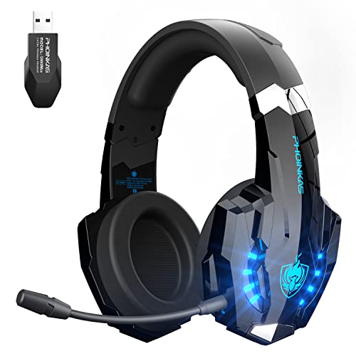 PHOINIKAS Wireless Gaming Headset with mic for PS4 PS5 PC Switch, G9000Max 2.4G Wireless Over Ear USB Gaming Headphones with 7.1 Stereo Sound, Low Latency, 15H Battery Life (Blue)