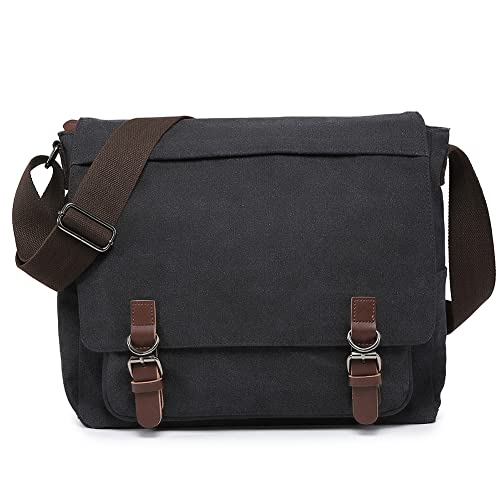 Dasein Large Vintage Canvas Messenger Shoulder Bag, Black, 15in Laptop