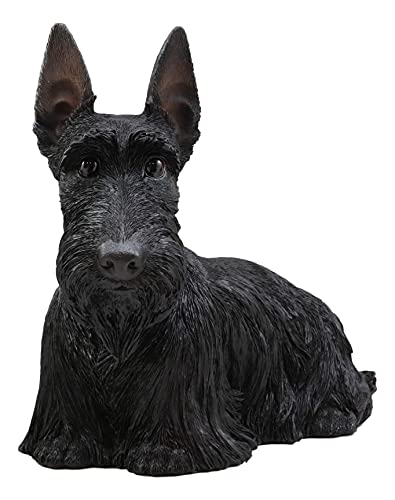 Ebros Adorable Large Lifelike Realistic Black Longhaired Scottish Highlands Terrier Statue with Glass Eyes 14.25' Long Scottie Figurine Pedigree Breed Animal Theme Dogs Puppy Puppies Sculpture