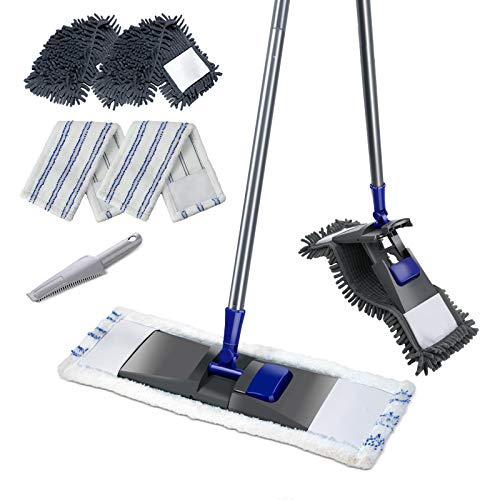 MASTERTOP Professional Microfiber Mop - Flat Mop for Floor Cleaning, Wet & Dry Sweeper Dust Mops with 4 Replaceable Washable Mop Pads, Extendable Handle, Magic Mop for Hardwood, Tiles, Laminate