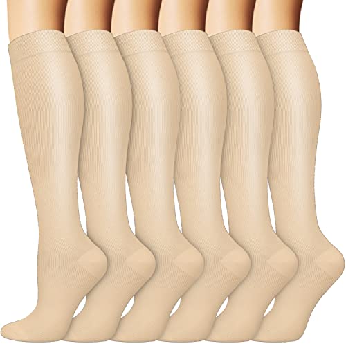 Iseasoo 6 Pairs Compression Socks for Women & Men Circulation,20-30 mmhg Nursing Socks Best for Running,Athletic,Hiking,Travel(Small/Medium)