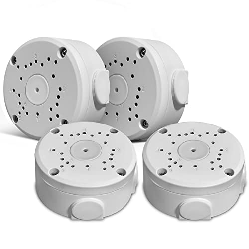 (Metal Aluminum & Waterproof) Junction Box Mount Bracket, Universal for Bullet Security Camera, Aluminum Waterproof Hide Cable Junction Box Compatible with Solar Panel, Fits Wall Ceiling (4pcs)