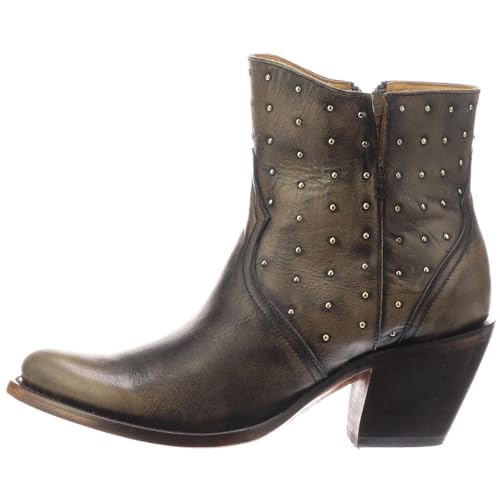 Lucchese Womens Harley Cowhide Studded Round Toe Dress Boots Ankle Mid Heel 2-3' - Brown - Size 9.5 B