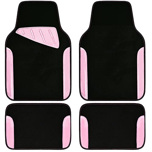 CAR PASS Jelly Waterproof Universal Fit Car Floor Mats, Girly Car Carpet Mats with Anti-Slip Nibbs Backing & Driver Heel Pad Fit for SUV, Vans, sedans, Cute car mats of 4pcs for Women (Light Pink)