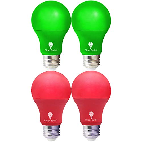 4 Pack A19 LED Red Light Bulb LED Green Light Bulb 120V E26 Base 9 Watt (60-watt Replacement) Red Bulb Red Bulb, Party Decoration, Porch, Home Lighting, Christmas Light Bulbs