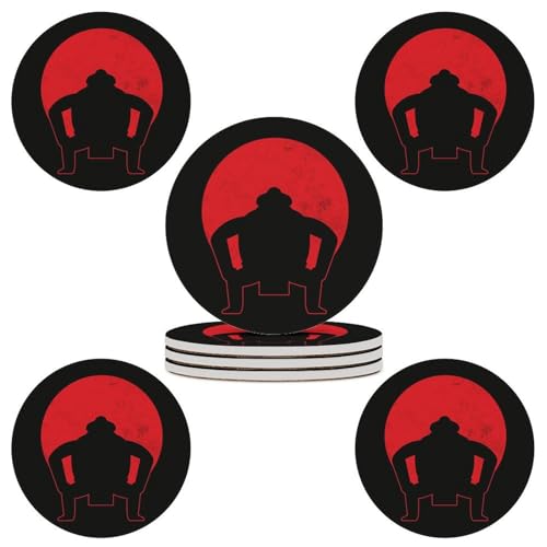Sumo Japanese Flag Wrestler Vintage Coasters for Drinks, Absorbent Ceramic Stone Coasters Set of 4 Cork Base Cups Table Mats for Home Decor