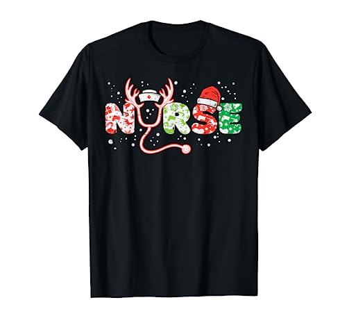 Nurse Christmas Stethoscope Nurses Xmas Scrub Top Women T-Shirt
